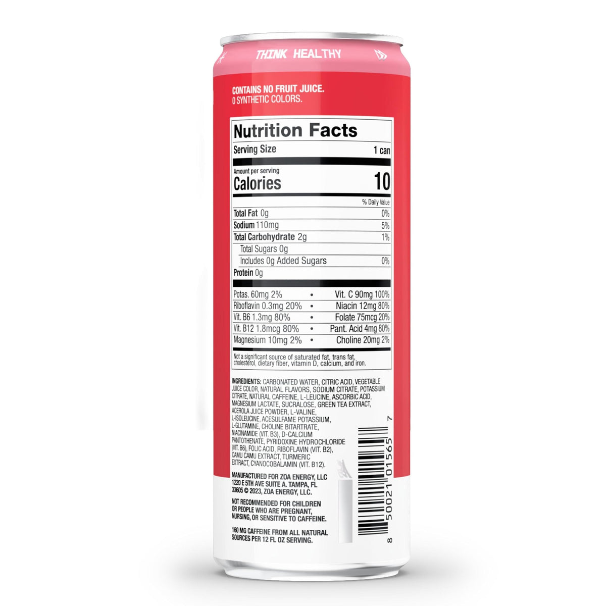 ZOA Strawberry Watermelon 12oz can, side view, convenient for workouts and post-workout recovery.