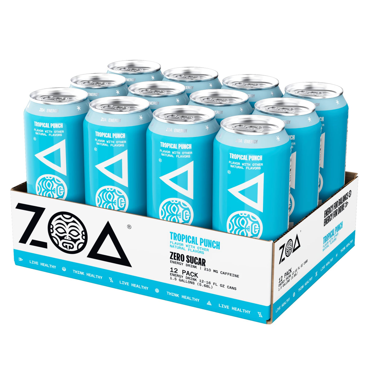 ZOA Tropical Punch can top view shows bright branding and premium packaging