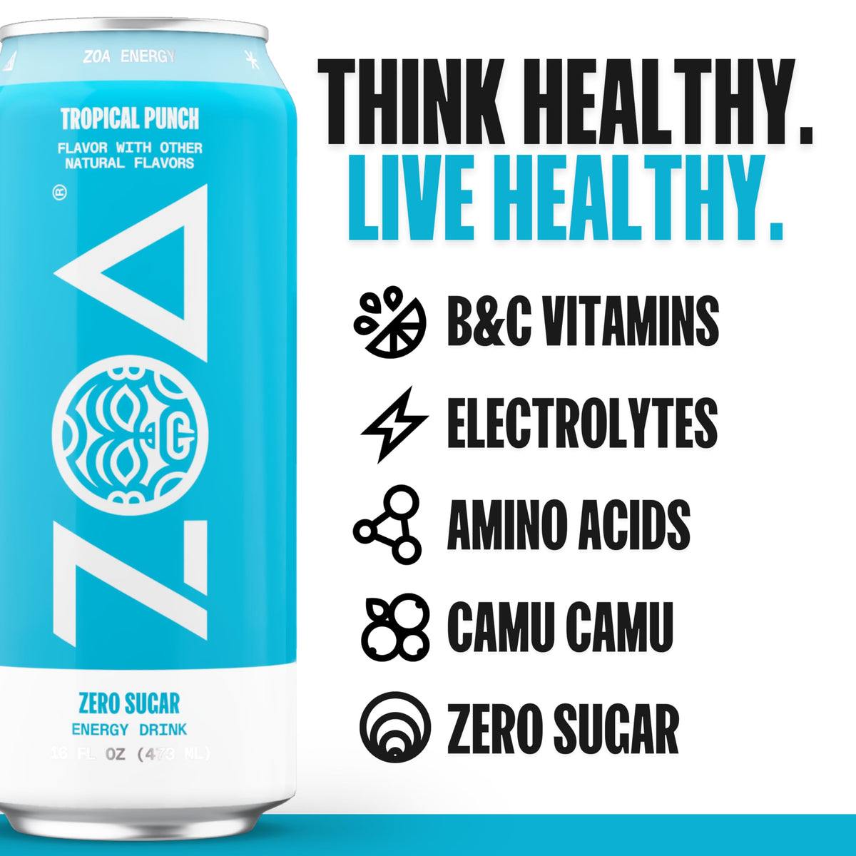 ZOA Tropical Punch glass with ice demonstrates refreshing serve and immediate hydration option