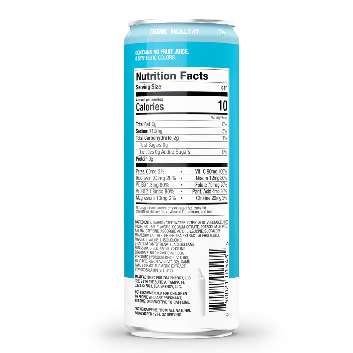 ZOA Tropical Punch nutrition panel highlights daily Vitamin C and B-vitamins