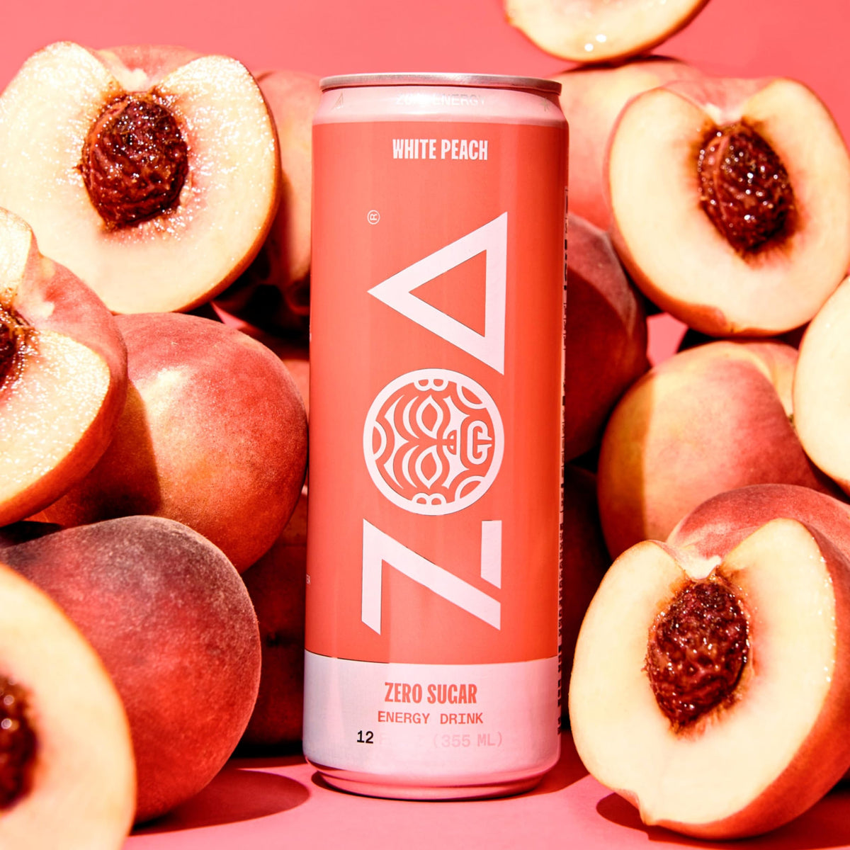ZOA White Peach can open, convenient zero sugar pick-me-up.