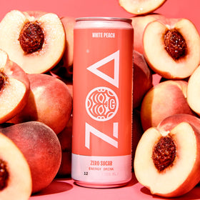 ZOA White Peach can open, convenient zero sugar pick-me-up.