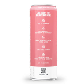 ZOA White Peach label close-up, vitamin C and B-vitamins in every can.