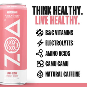 ZOA White Peach on-the-go can in gym bag for quick refreshment.
