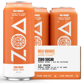 ZOA Wild Orange can front view showing zero sugar energy and bright citrus flavor