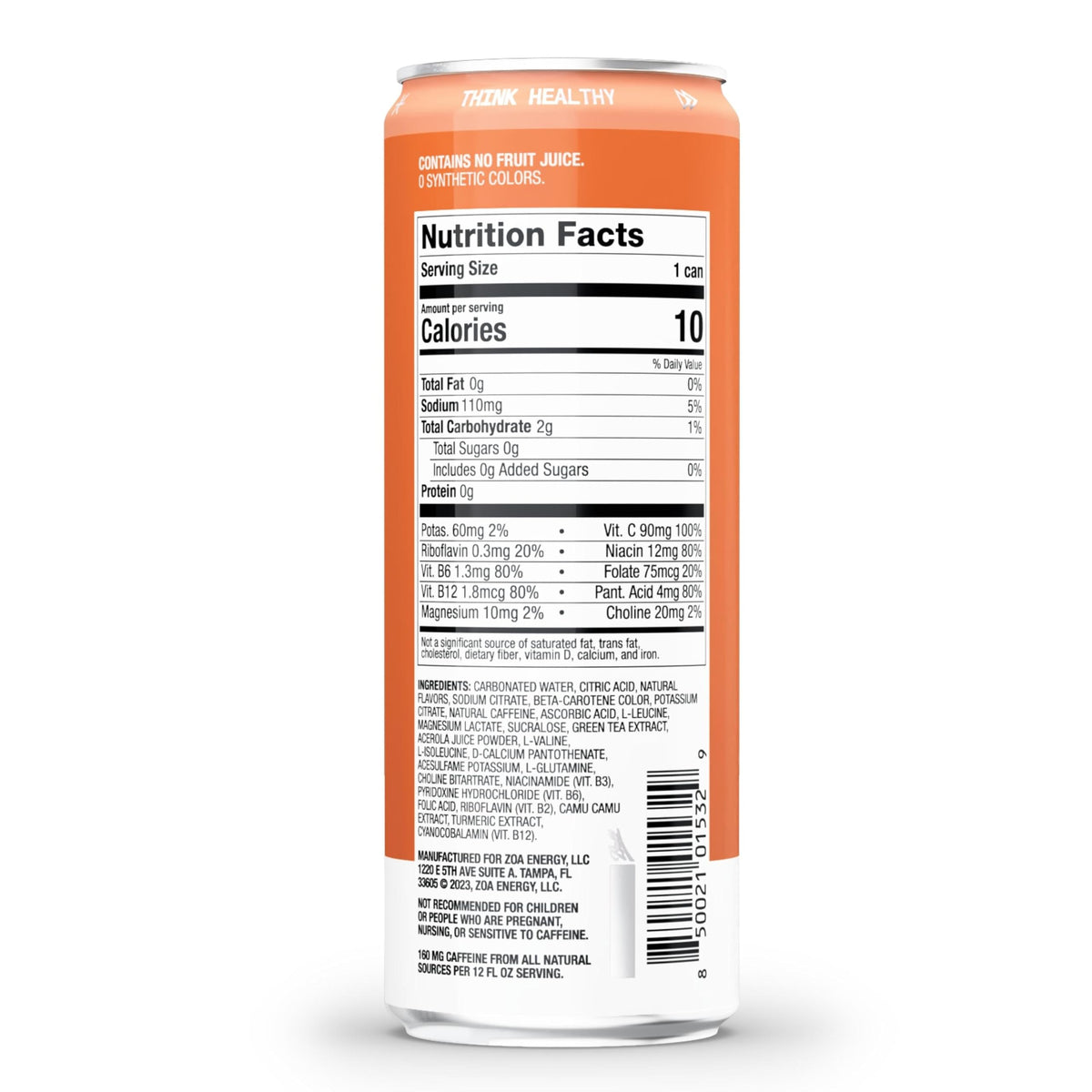 ZOA Wild Orange can side view highlights bold branding and vitamin-rich formula