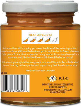 Zocalo Organic Aji Amarillo Paste jar label shows organic, preservative-free quality.