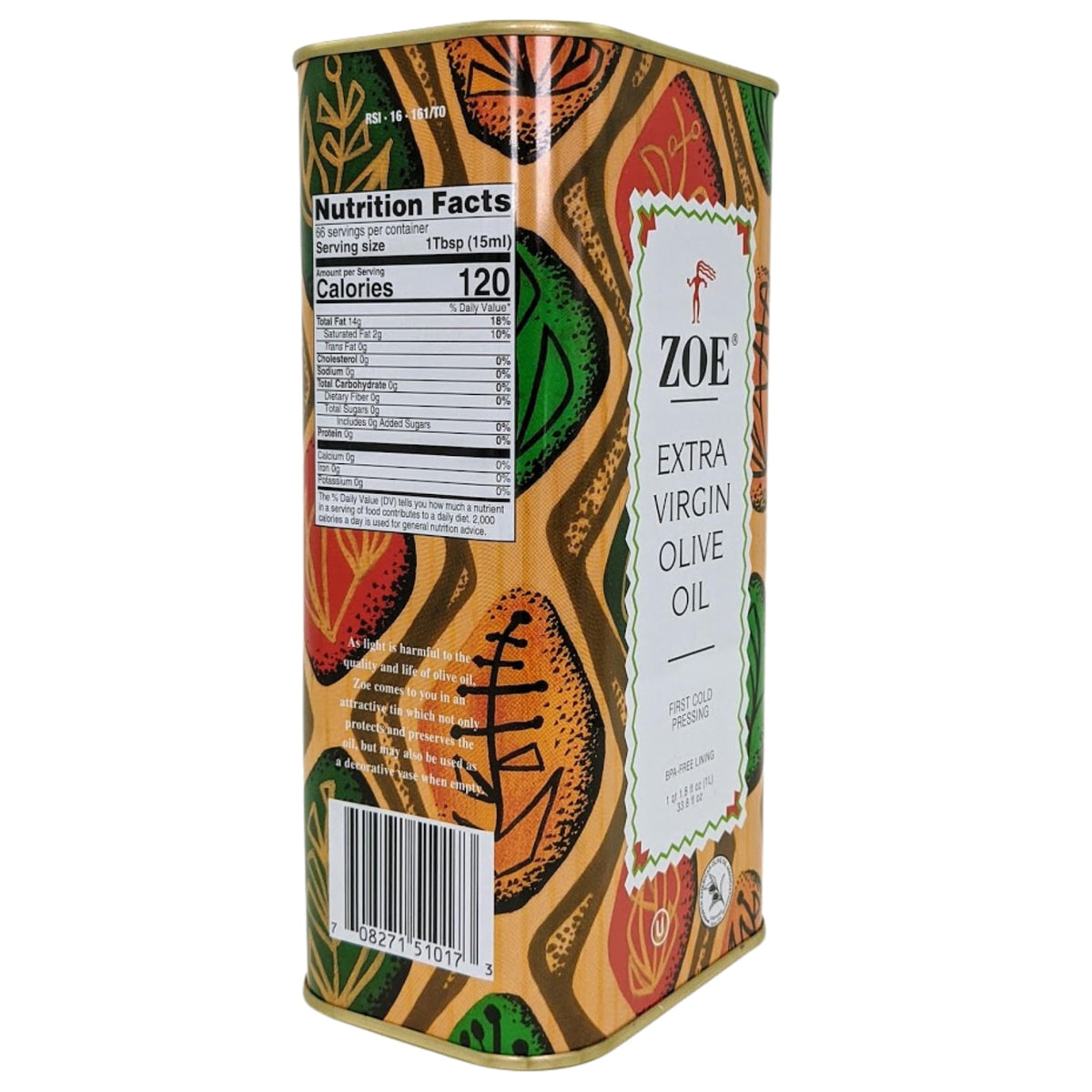 Two 1-liter tins of ZOE olive oil on countertop.