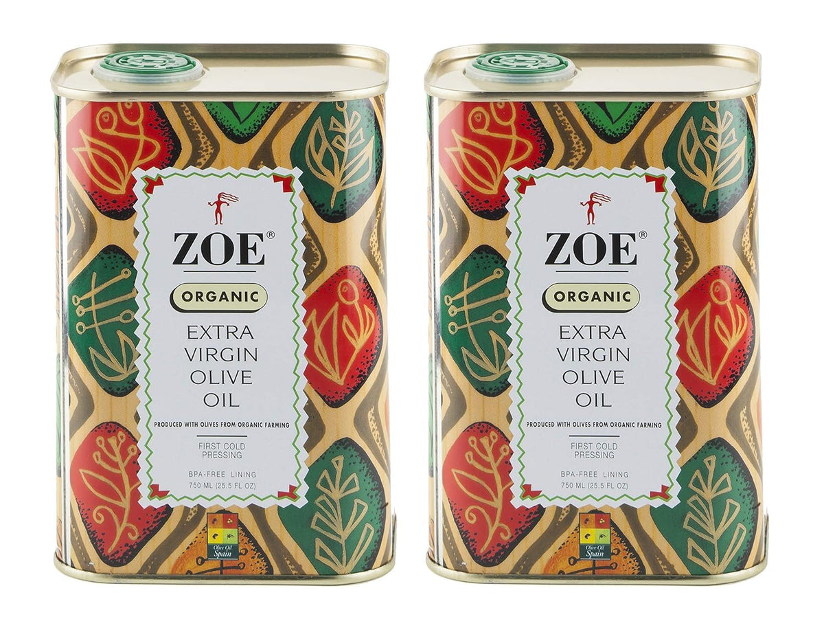 ZOE Organic EVOO bottle with aromatic bouquet for salads.