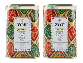 ZOE Organic EVOO bottle with aromatic bouquet for salads.