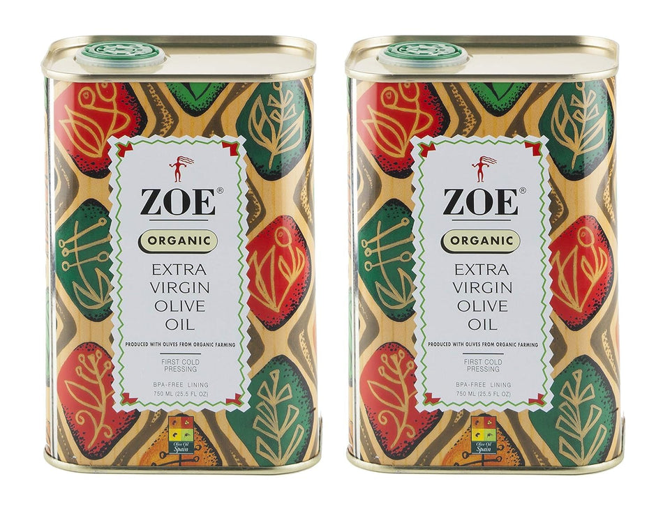 ZOE Organic EVOO bottle with aromatic bouquet for salads.