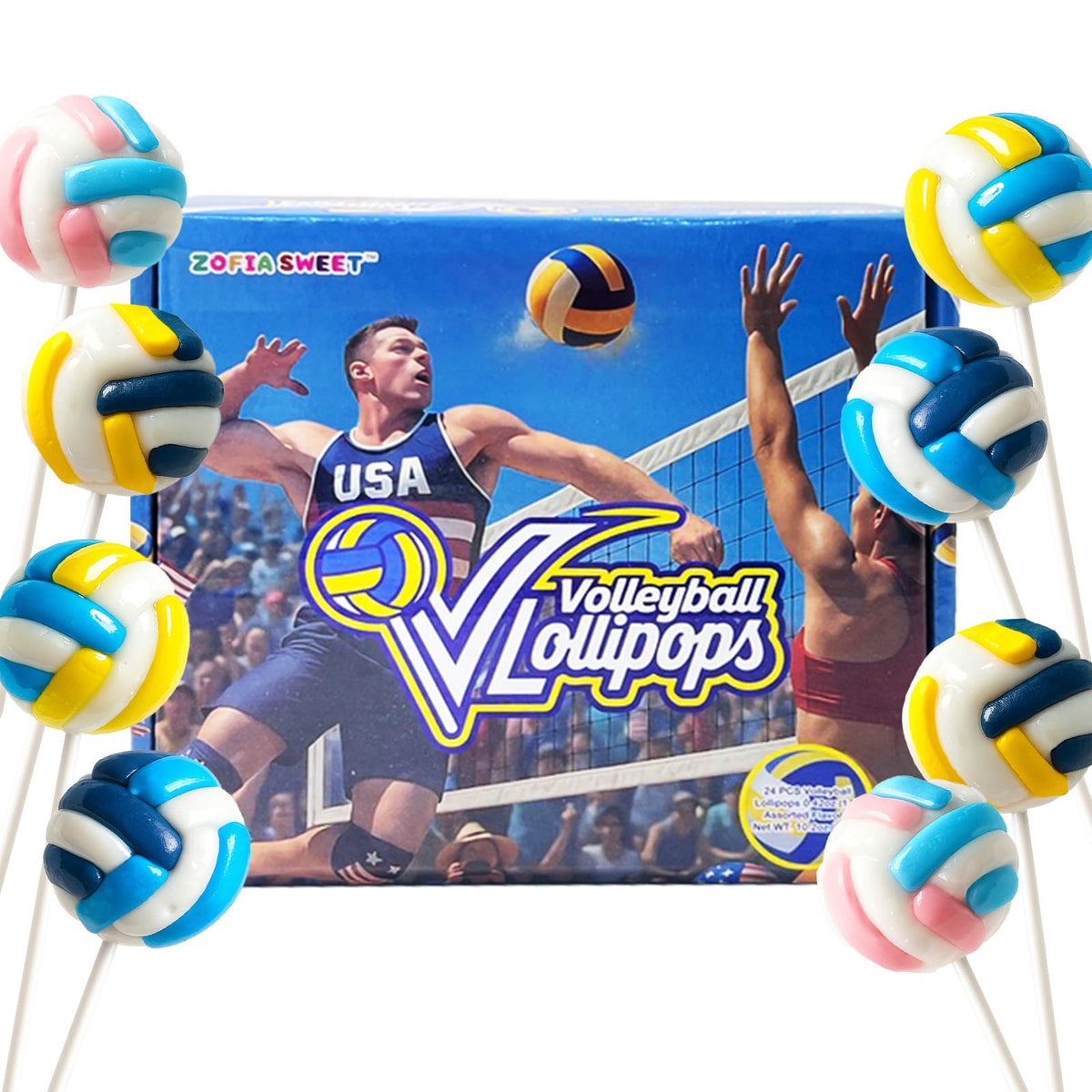 Zofia Sweet 24ct spike volleyball lollipops pack for team celebrations and party favors