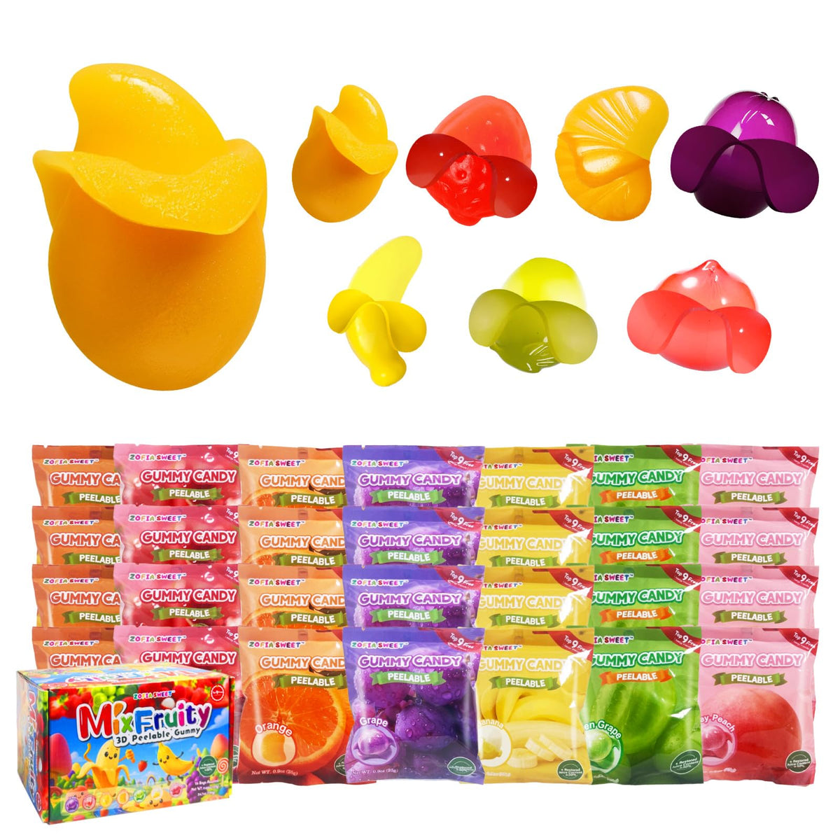Zofia Sweet 7 Fruits gummy packfront with vibrant shapes for family-friendly snacking