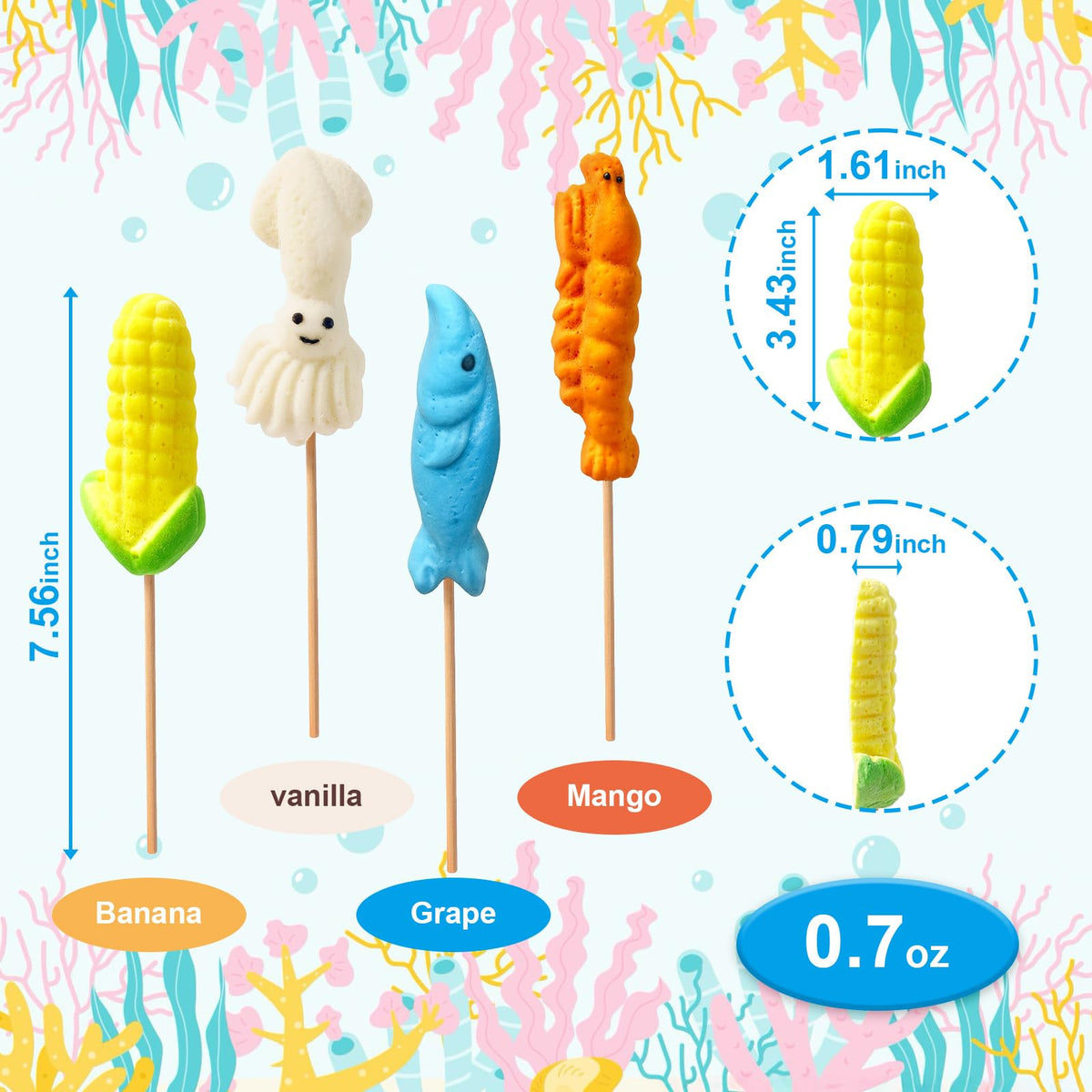 ZOFIA SWEET four shapes flavors vanilla mango banana grape add playful variety.