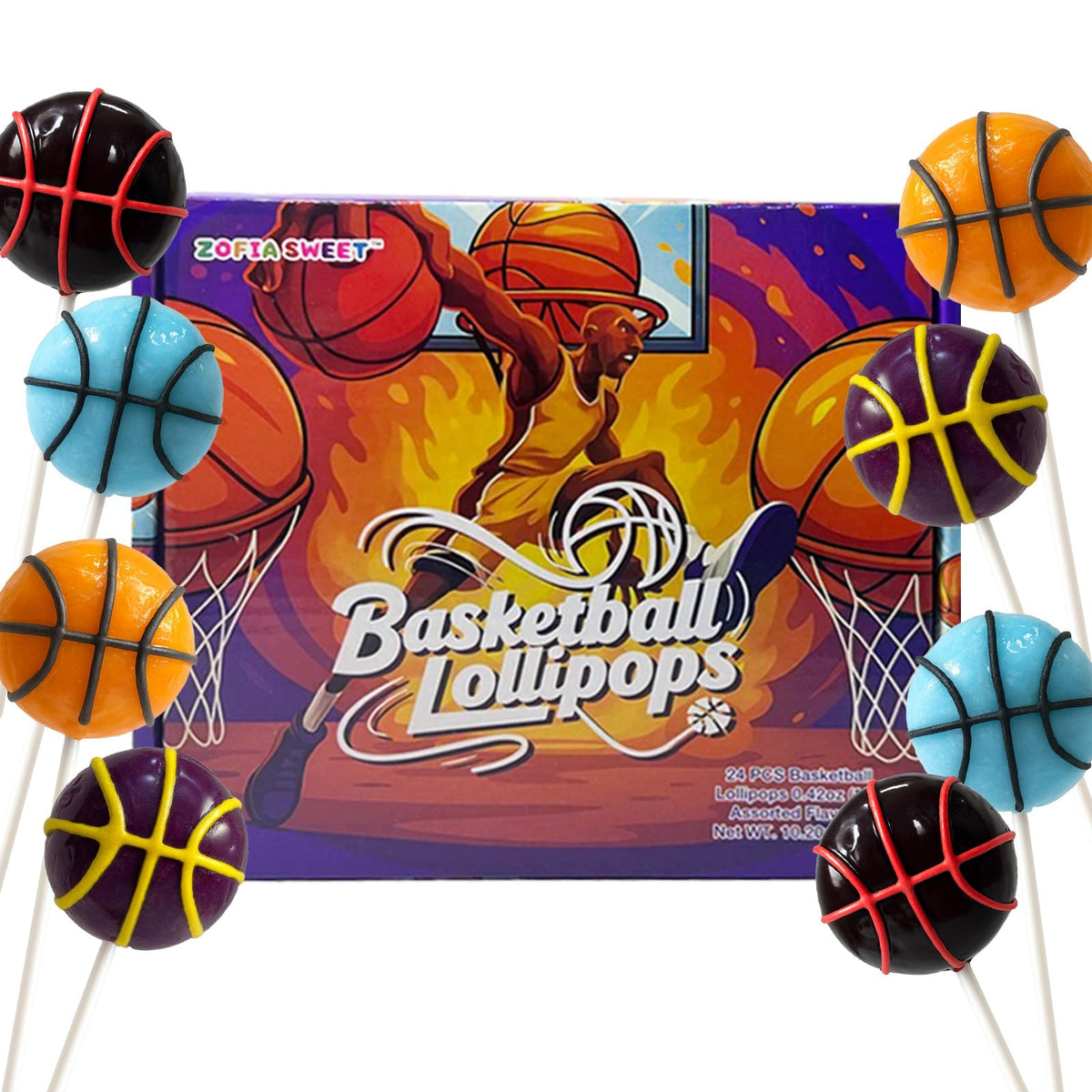 ZOFIA SWEET slam dunk basketball lollipops in vivid colors for party prizes