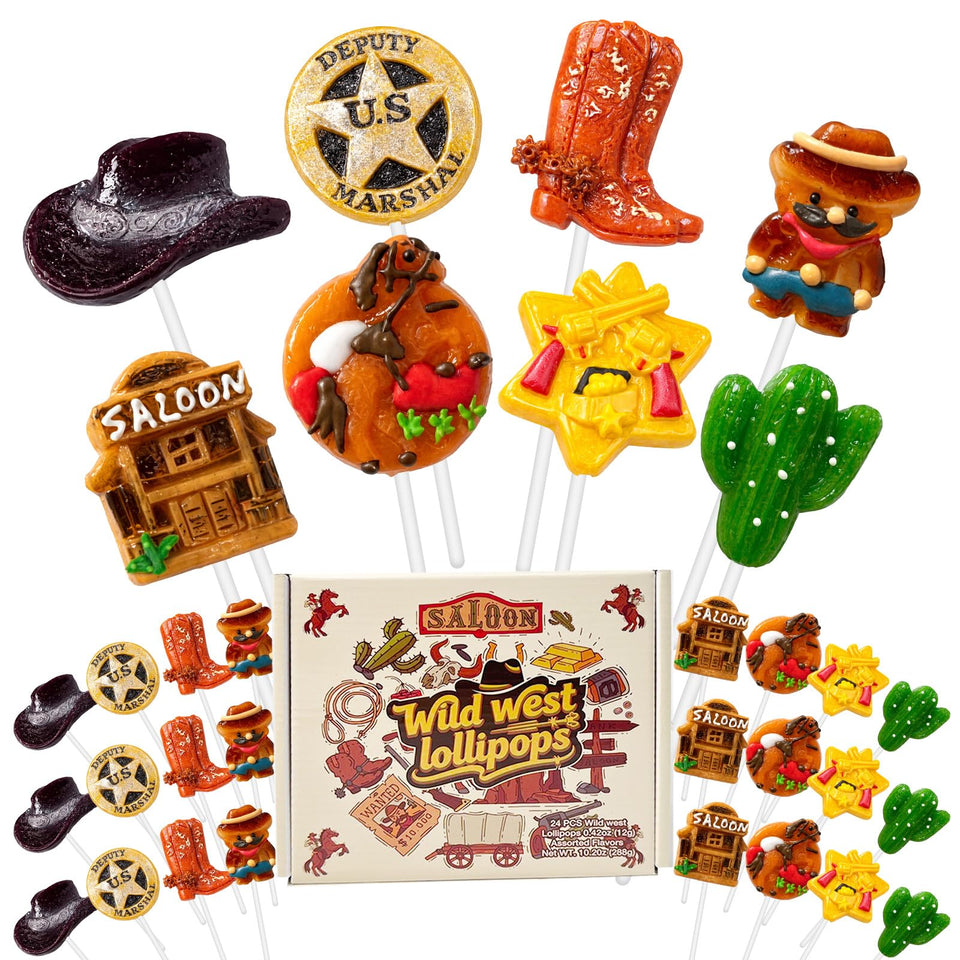 ZOFIA SWEET Western themed lollipops 24-pack for party favors and candy buffets.