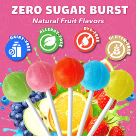 Zolli Ball Popz dye-free formulation uses natural fruit flavors without artificial colorings.