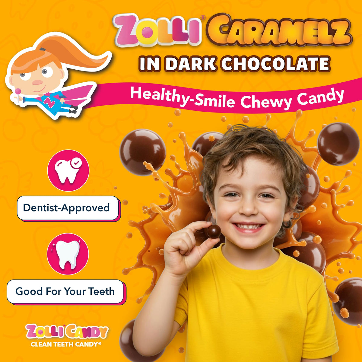 Zolli Caramelz dentist-approved label highlights keto- and diabetes-friendly candy.