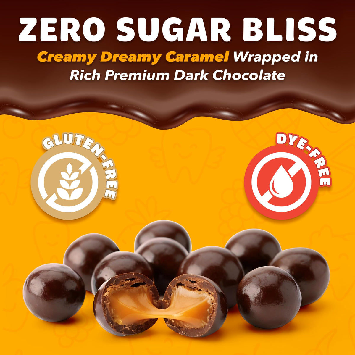 Zolli Caramelz melt-in-mouth close-up emphasizes creamy caramel texture.