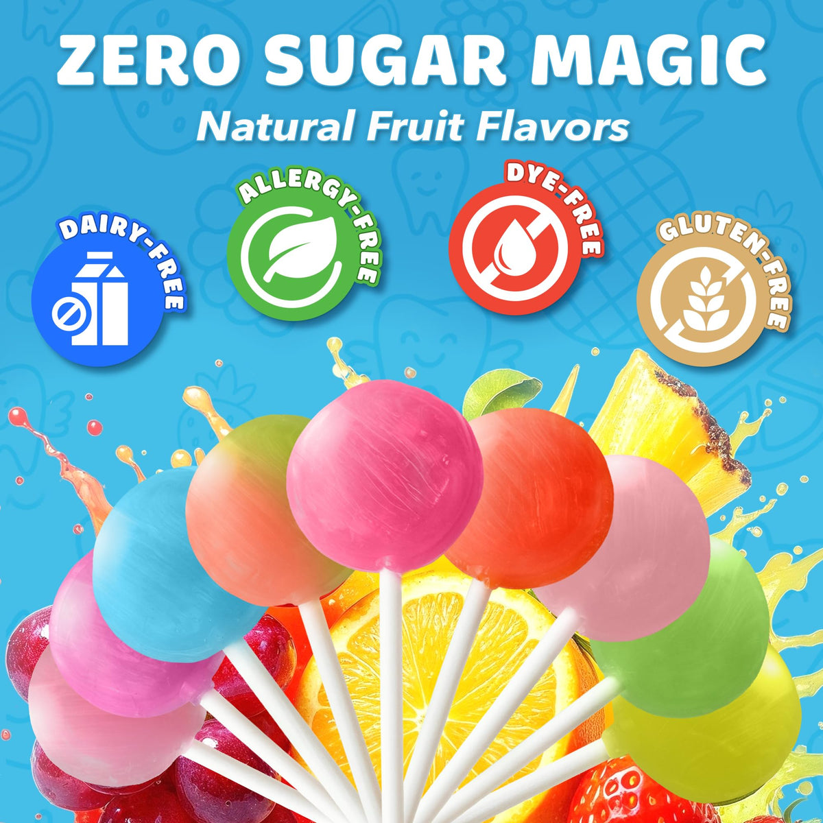 Dye-free Zollipops with natural fruit flavors.