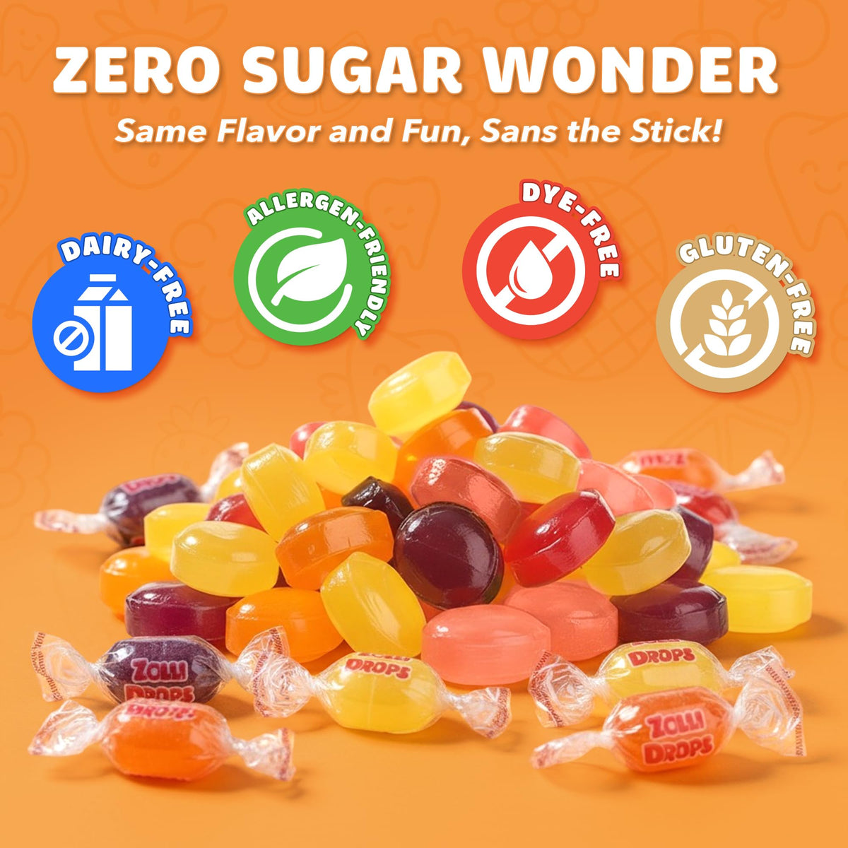 Close-up of Zollipops fruit flavor candy with bright color.