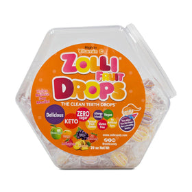 Zollipops packaging highlights vegan keto zero sugar candy for all ages.