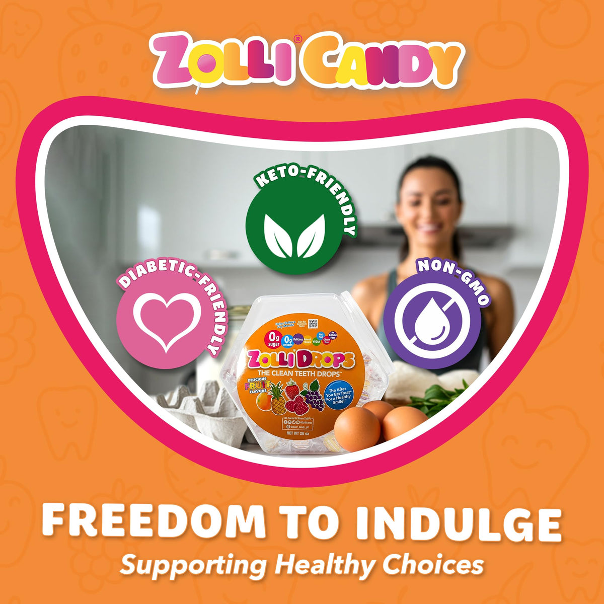 Adult savoring Zolli Drops as keto friendly sugar free snack.