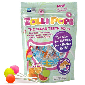 Zollipops tropical fruit clean teeth pack, sugar-free and fruity.