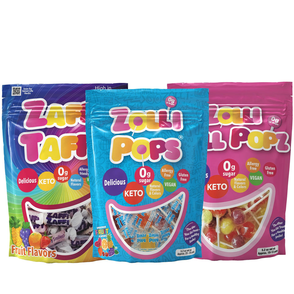 Zollipops variety pack dye-free lollipops for kids, sugar-free and keto-friendly.