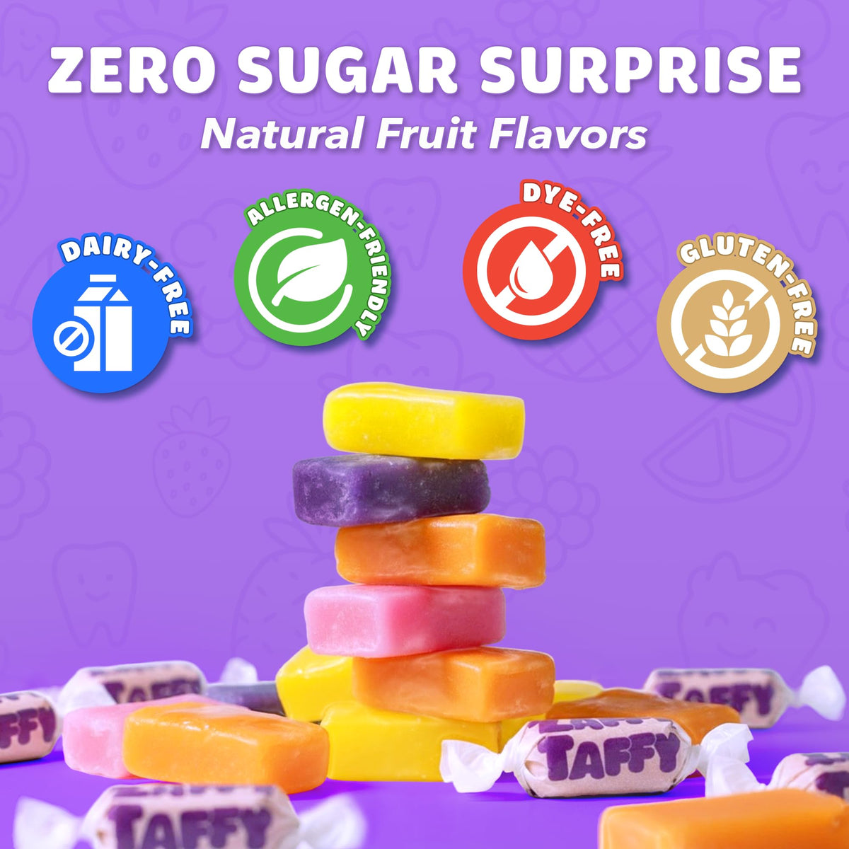 Front of Zaffi Taffy Halloween bag, dentist-approved clean-teeth treat.