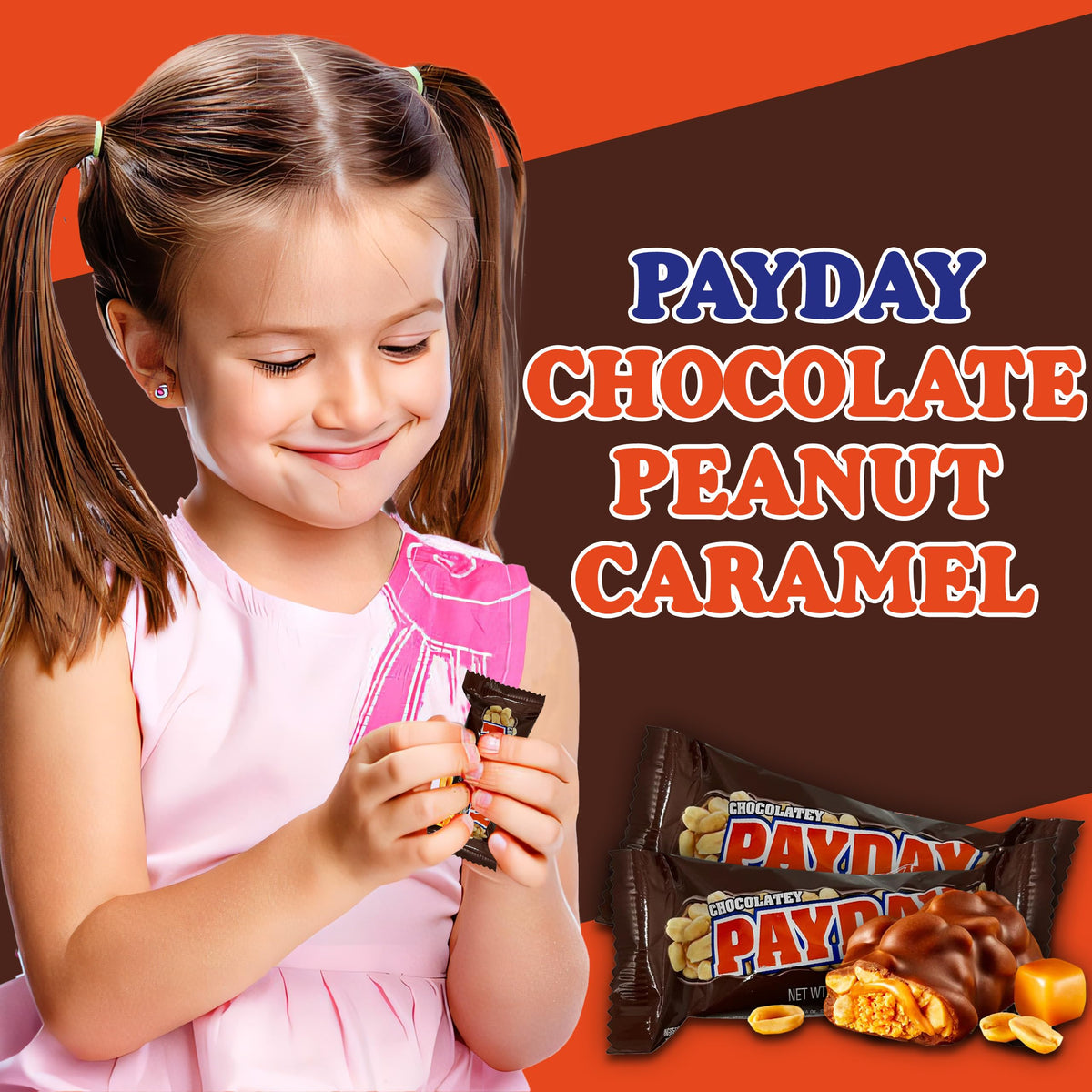 Closeup of peanuts and caramel in ZompoZ Payday chocolate bar.