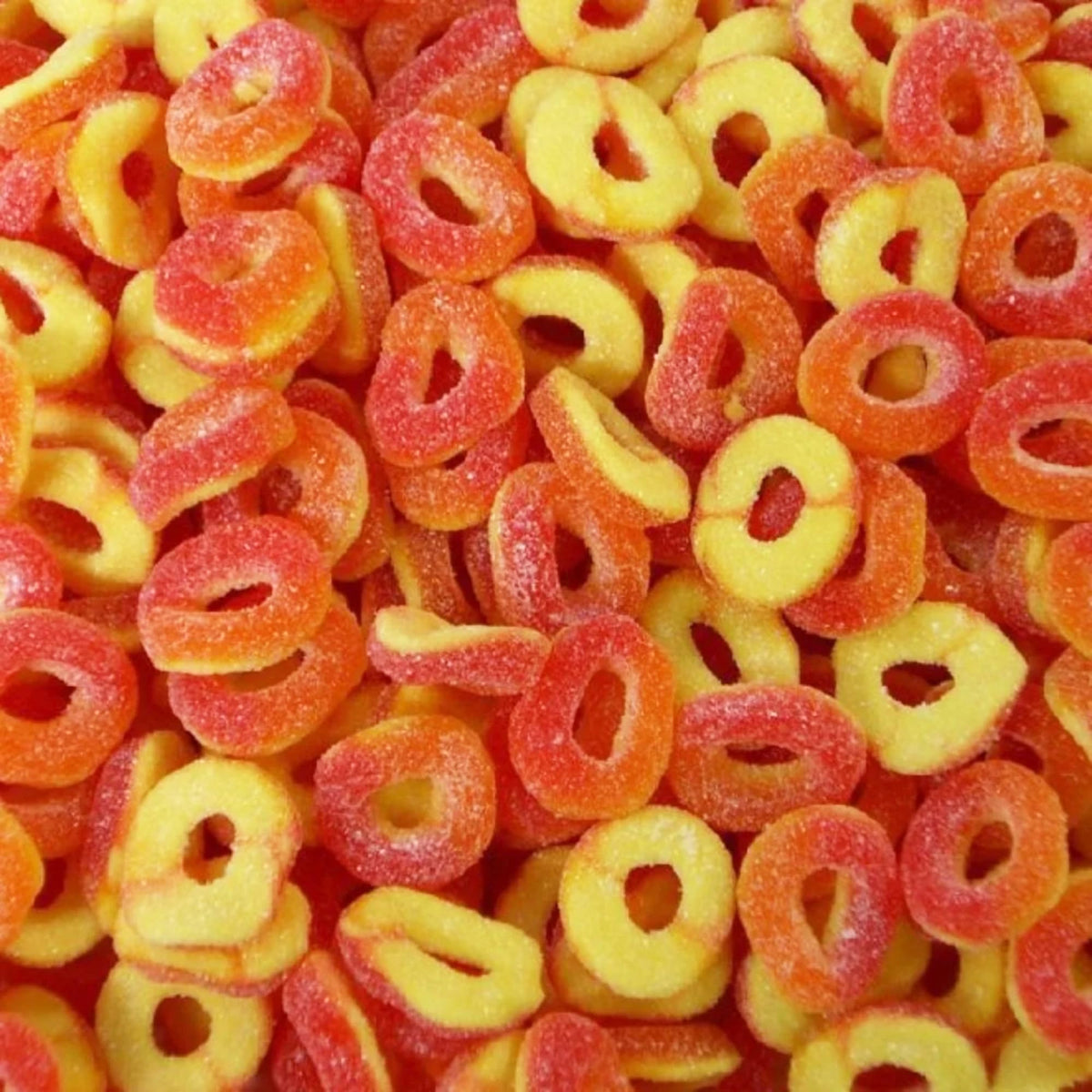 ZompoZ Peach Rings in a 5 lb bulk bag for parties and sharing.