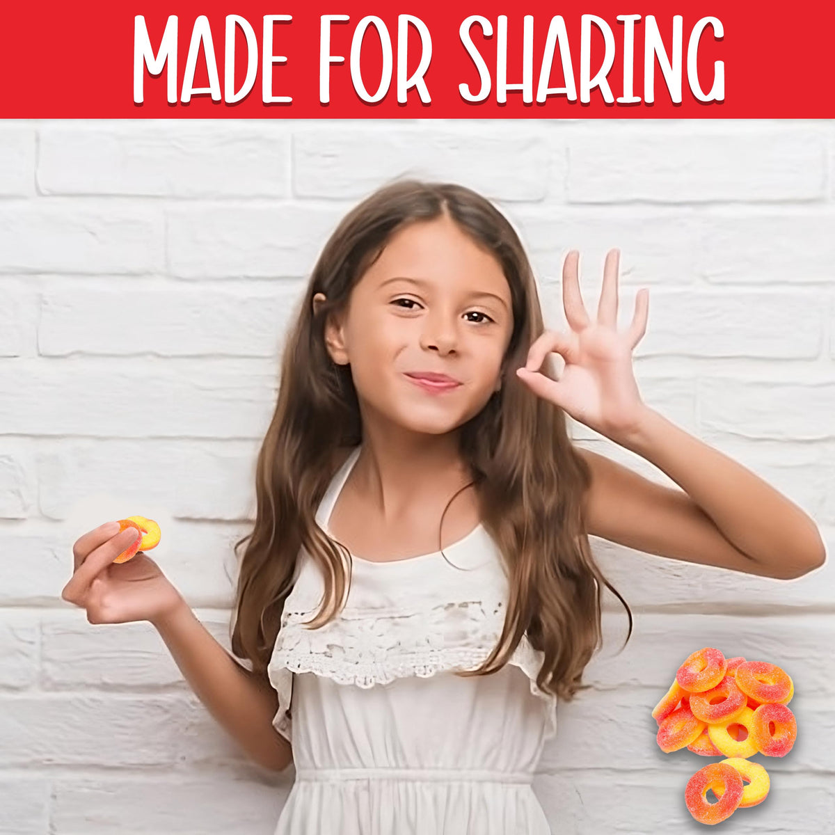 Gluten-free and fat-free ZompoZ Peach Rings for mindful snacking.