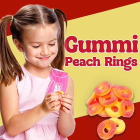 Juicy peach flavor and bright colors showcased in ZompoZ rings.