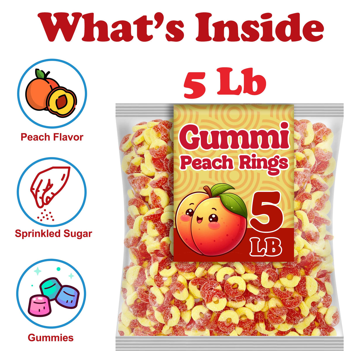Soft, chewy texture of ZompoZ Peach Rings captured for a tasty bite.