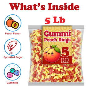 Soft, chewy texture of ZompoZ Peach Rings captured for a tasty bite.