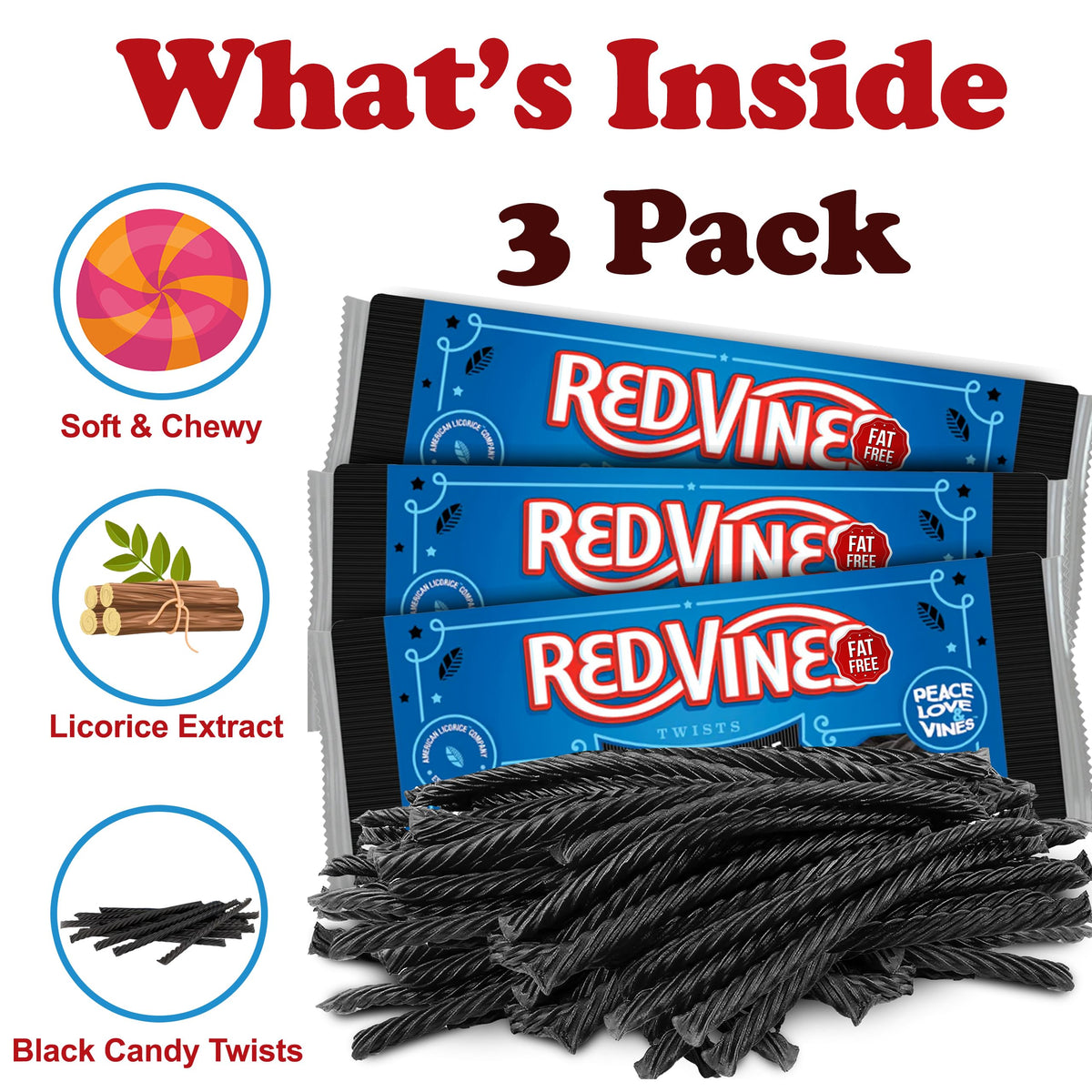 ZompoZ RedVines Licorice 3-pack display ready for gift baskets