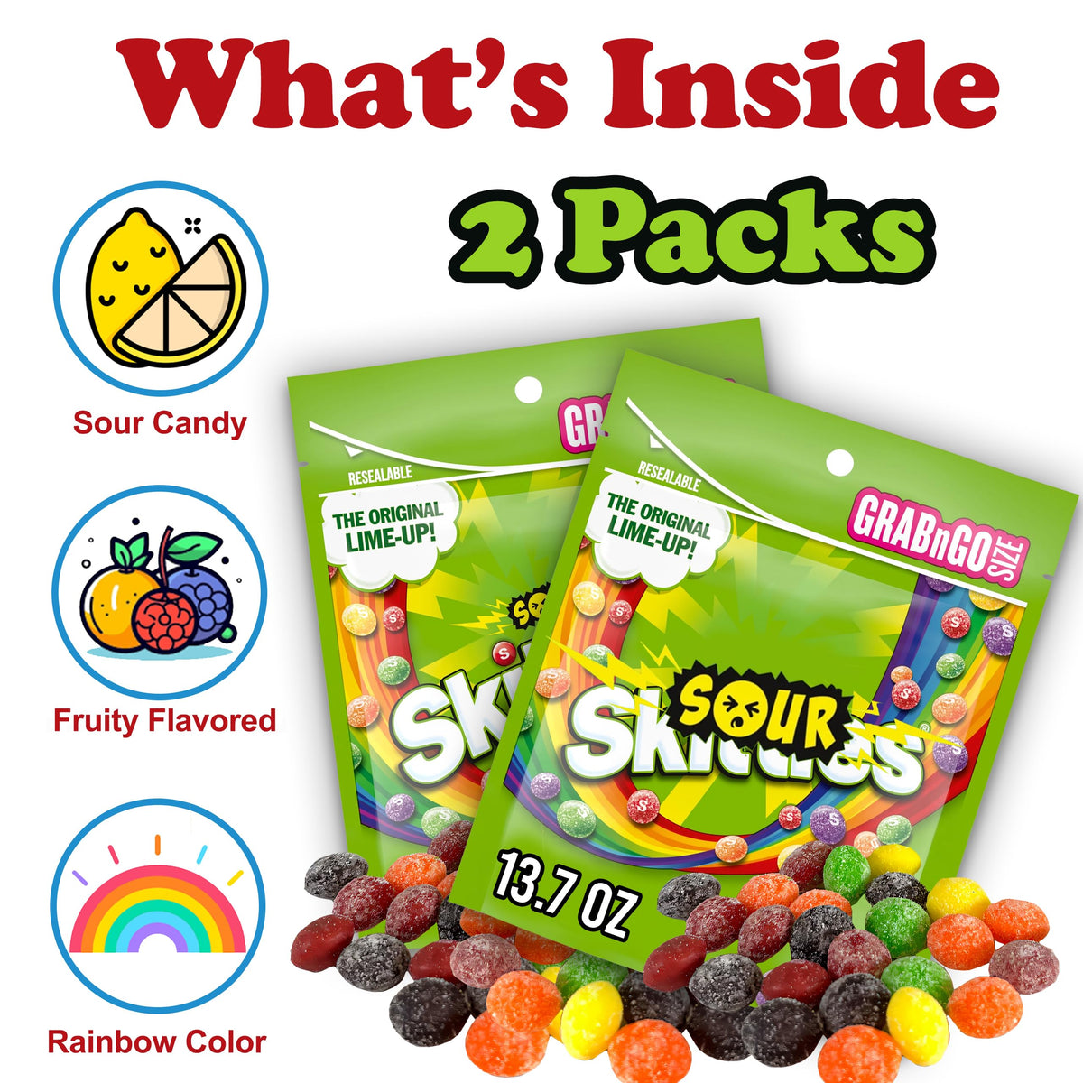 ZompoZ Sour Gummies rainbow flavors close-up, vivid colors entice dessert toppings and snacking.