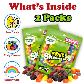 ZompoZ Sour Gummies rainbow flavors close-up, vivid colors entice dessert toppings and snacking.