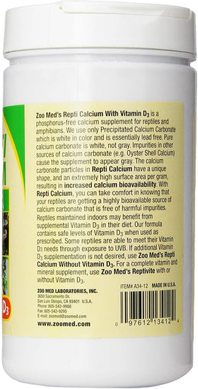 Zoo Med calcium powder being dispensed, easy sprinkle on reptile meals.