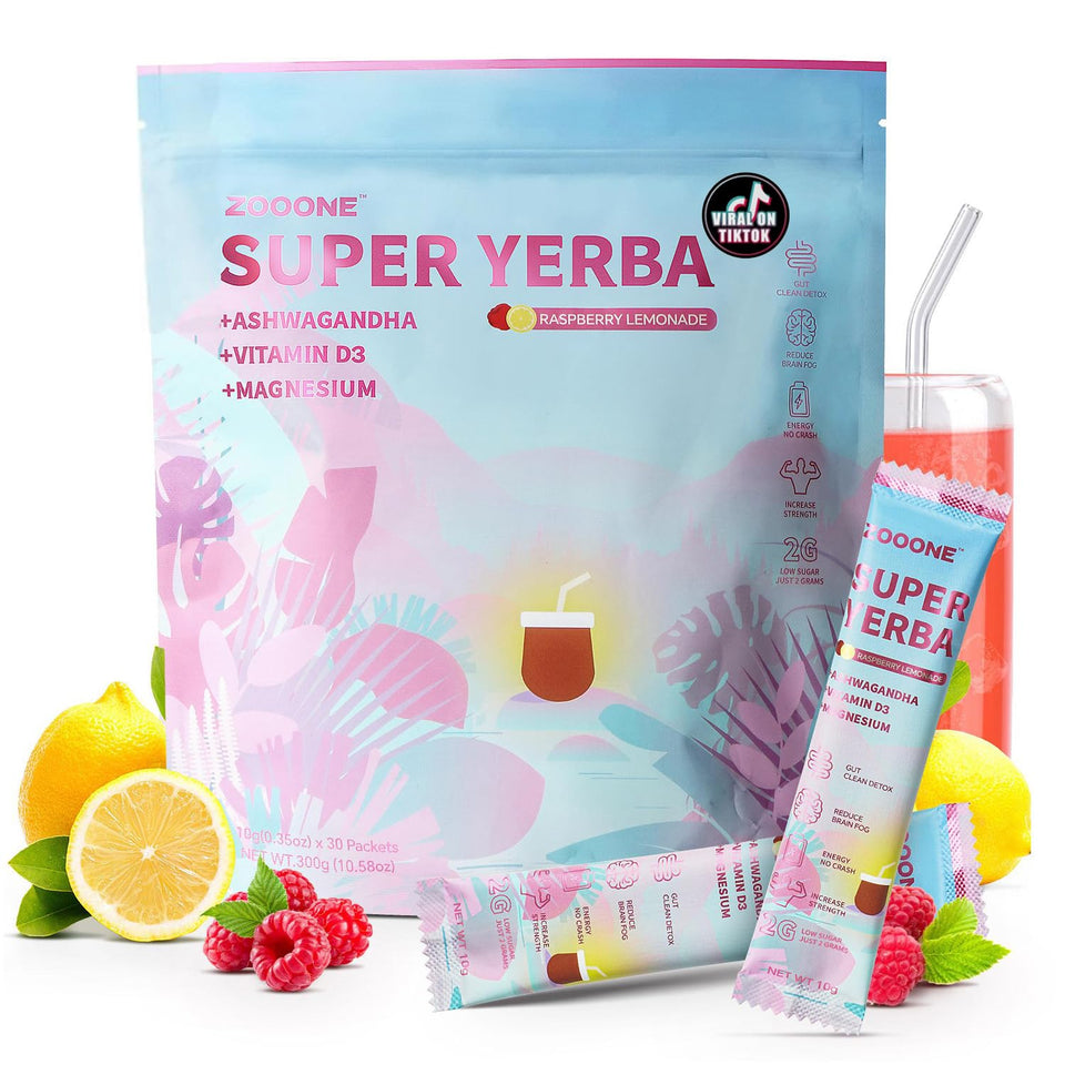 ZOOONE raspberry-lemonade packets ready to mix for a refreshing energy boost.