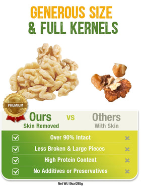 Zorrer unsalted walnut halves pouring from bag for cooking and snacking