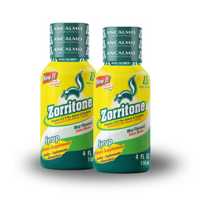 Zorritone syrup relieves dry mouth with mint flavor and vitamins A and D.