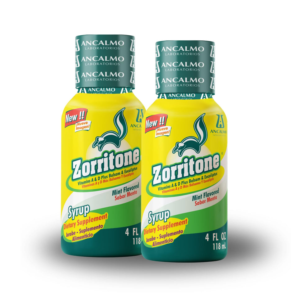 Zorritone syrup relieves dry mouth with mint flavor and vitamins A and D.