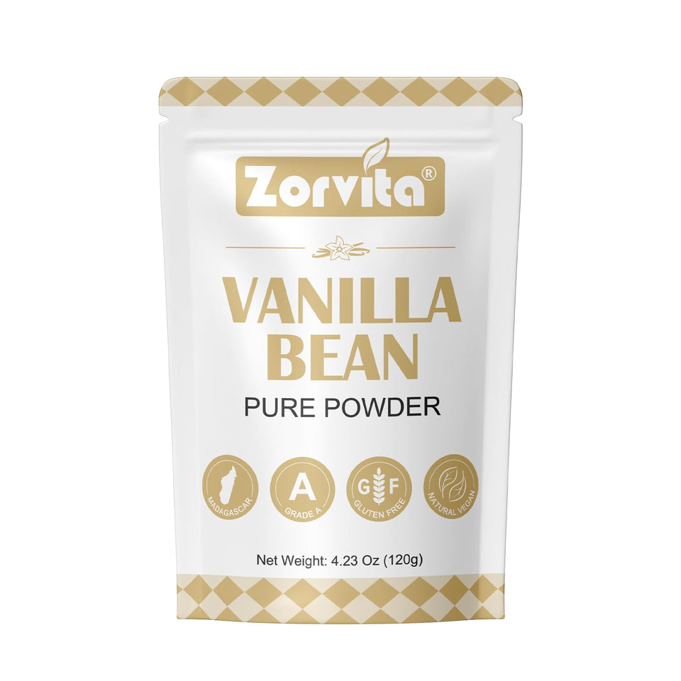 Zorvita Madagascar Vanilla Bean Powder bottle ready for baking and beverages.