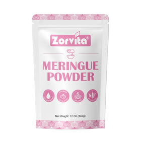 ZORVITA Premium Meringue Powder packaging shown, ready-to-use for royal icing and baking