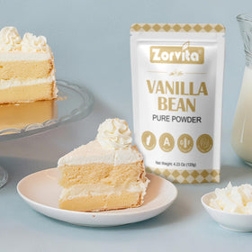 Zorvita vanilla powder next to fresh fruit for a flavorful finish.