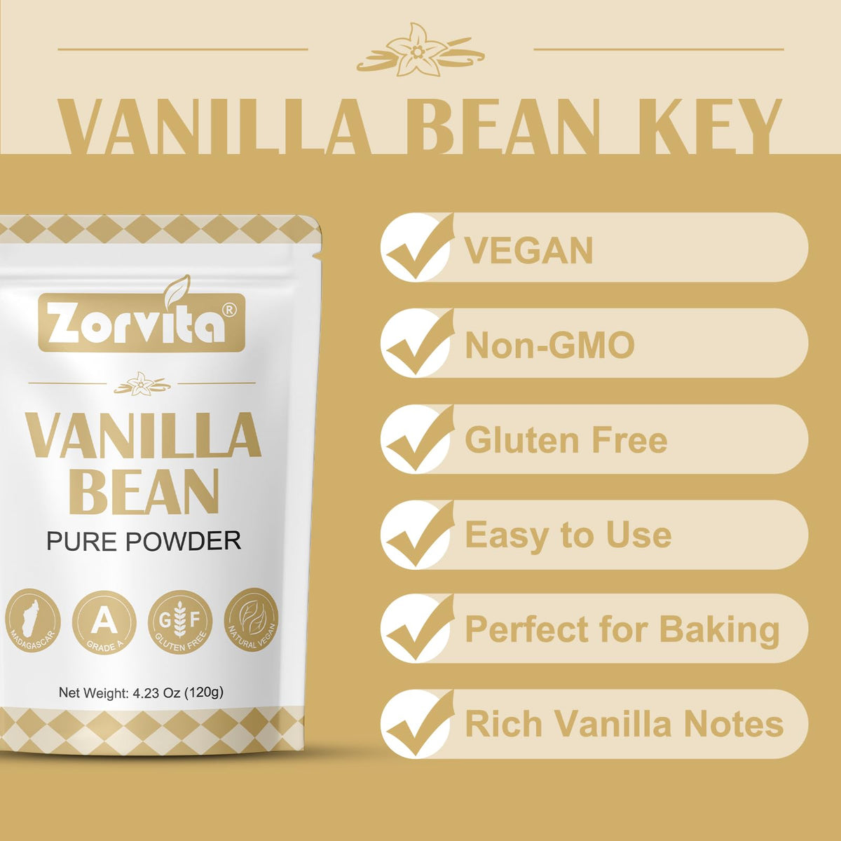 Zorvita vanilla powder sprinkled over oatmeal for a fragrant boost.