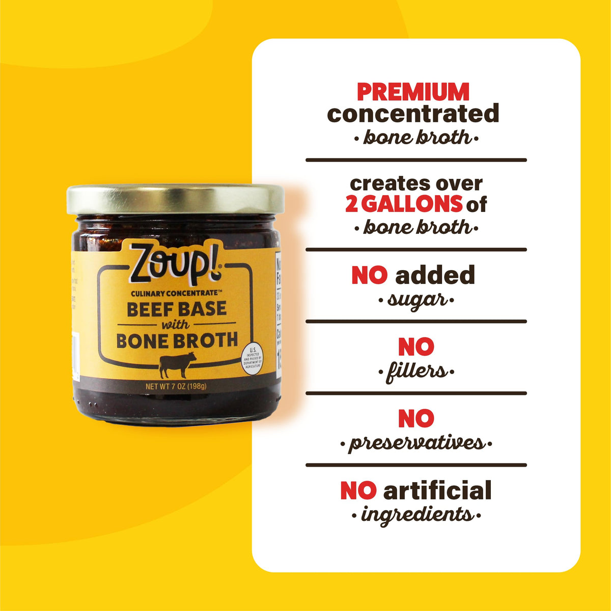Zoup! label close-up highlighting the clean-label beef broth concentrate.