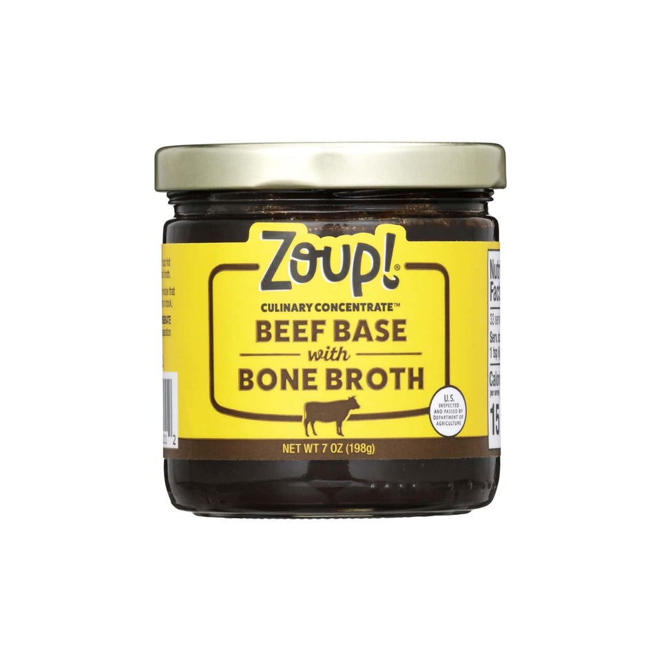 Zoup! beef bone broth jar closeup shows clean label ingredients for rich flavor
